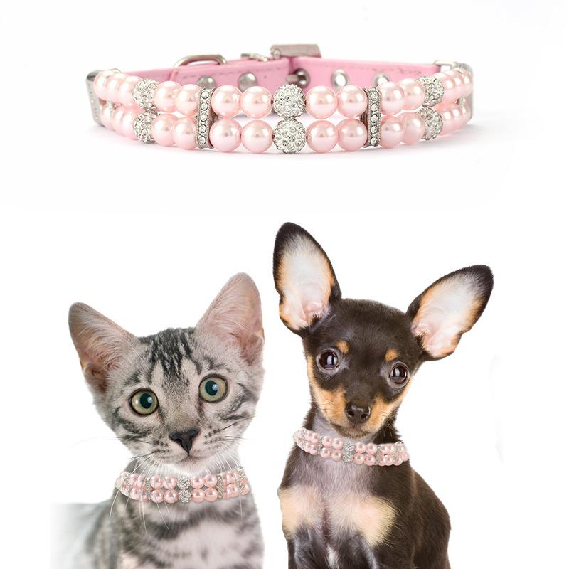 Pearl Pet Collar Artificial Pearls Rhinestone Dog Collar For Cat Necklace Wedding Party