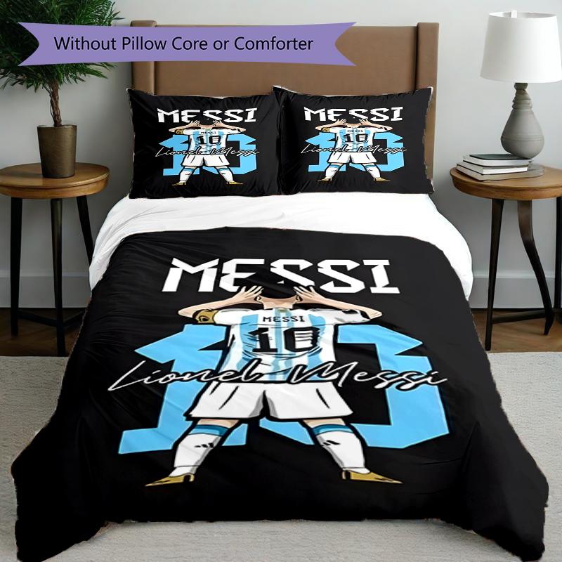 3pcs Duvet Cover Set (1*Duvet Cover + 2*Pillowcase, Without Core),football player Print Bedding Set, Bedroom Decor, All‑Season, Birthday Gift