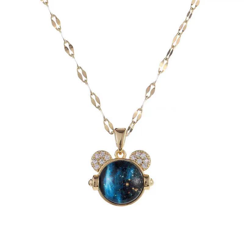 Copper-Plated Zirconia Dream Planet Necklace - Aquamarine Clavicle Chain, Non-Fading Titanium Steel