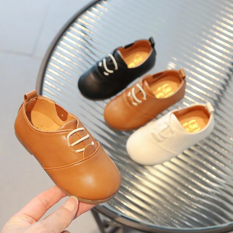 Kinder Freizeitschuhe Weiße Anzugschuhe Mädchen Jungen Weiche Sohle Schwarz Braun Kinder Lederschuhe Kinder Slip-on Lederschuhe