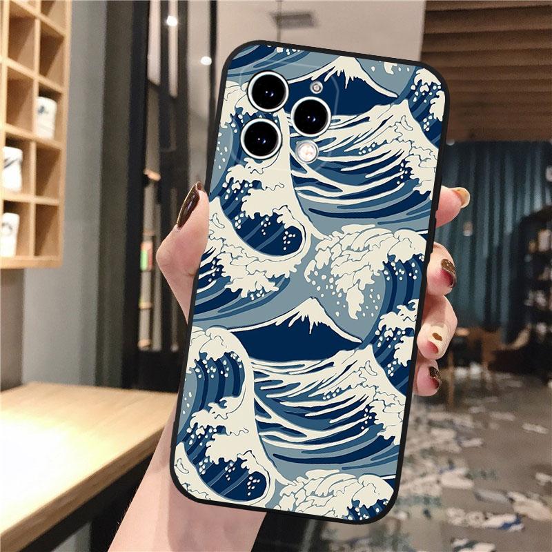 Phone Case For Iphone 17 Pro Max 17 Pro Air 16 15 14 13 Pro Max 15 16 Pro 15Plus Wave Art Japanese Green Illust