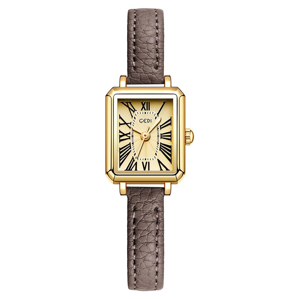 

Vintage Square Ladies Quartz Watch With Leather Band For Elegant Women DarkGray