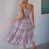 Amazon Independent Station 2025 Summer New European and American Suspender Skirt Cross-border Pleated Printed Ruffle Edge Dress