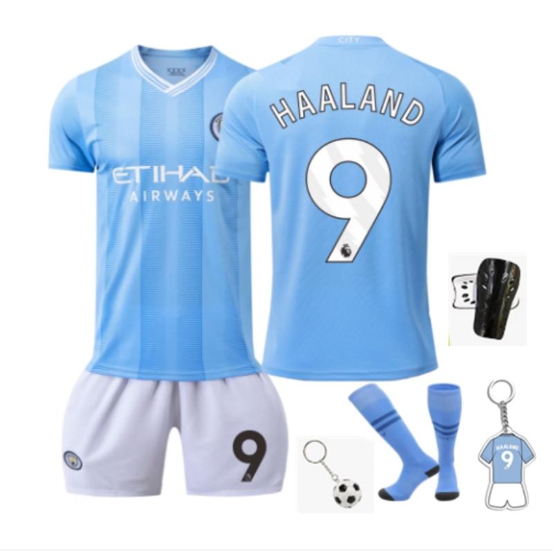 Kids Sports Gear Manchester City Haaland Football Jersey Polyester Blue
