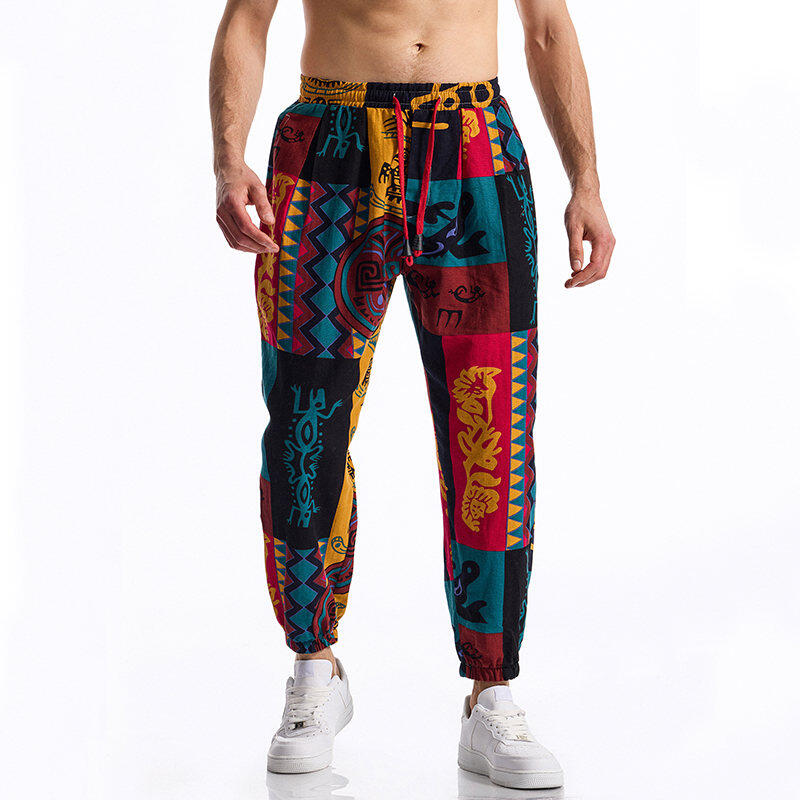 Herren Freizeithose Sommer und Herbst Lebhaftes Patchwork Bedruckte Kordelzughose Elastischer Bund mit Kordelzug Modisch und Bequem