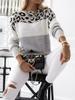 Animal Print Color Block Crewneck Casual Knit Sweater Women's Fall Winter New Arrivals Long Sleeve Base Layer