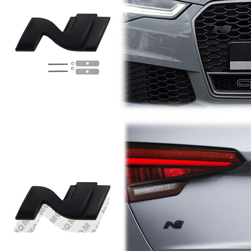 Wdjnt5 Glänzend Schwarz Metall N Kühlergrill Emblem Heckklappe Karosserie Abzeichen Aufkleber Für Hyundai N LINE Veloster Kona Elantra i30 i20 Tucson Sonata