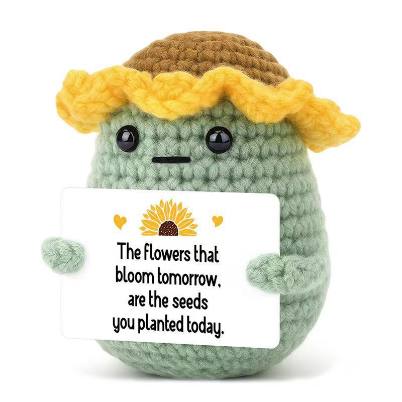 

Funny Crochet Emotional Support Sunflower Potato Doll With Card Ornament Handmade Knitted Sunflower Potato Dolls Home Decoration