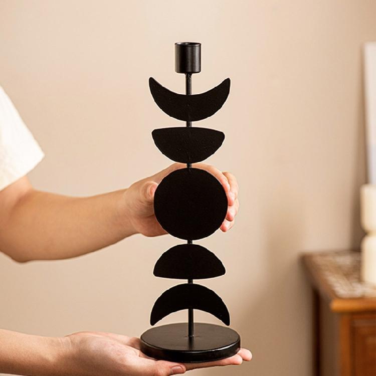 Black Pillar Candle Holder Iron Candlestick Sun Moon Star Metal Candle Stand for Weddings and Festival Table Decoration