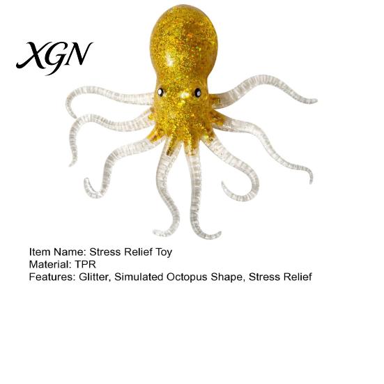 Octopus Sensory Tool Mini Glitter Squeeze Toy, Simulated Stress Relief Shape Toy Soft Sea Animal Shaped Fidget for Relaxation