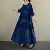2025 Dame Pluss Størrelse Vår Lang Kjole Løs Basic Trykk Vintage Casual Blomstret Oversize Langermet Maxi