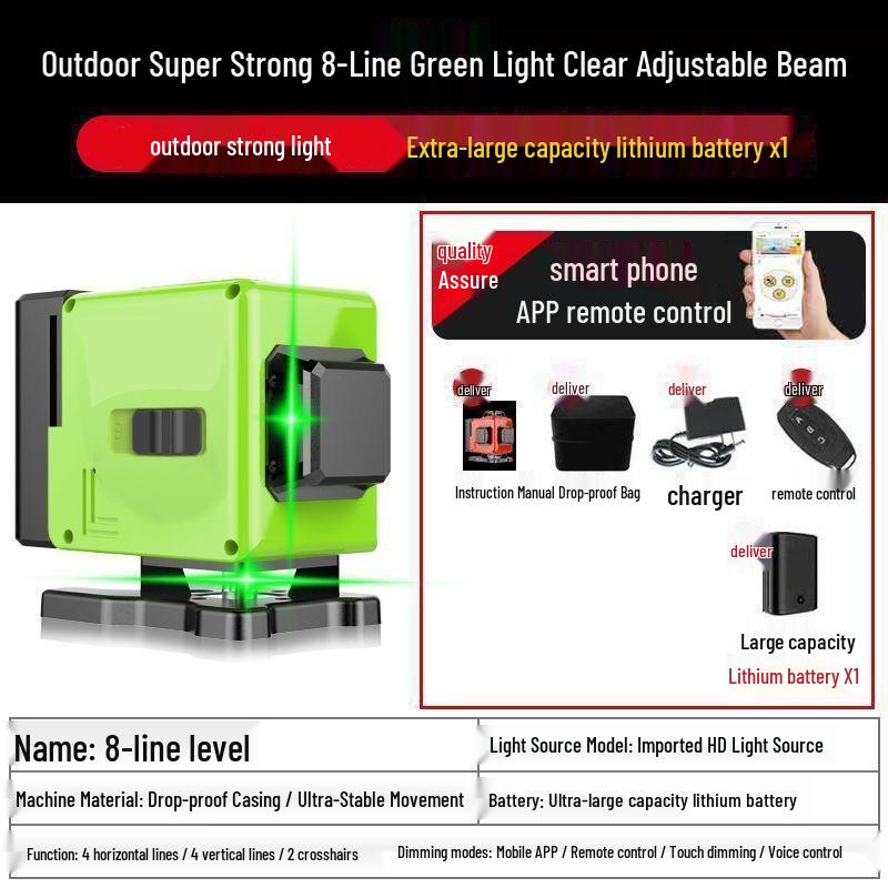 

12-Line High-Precision Green Laser Level, Mini Infrared Spirit Level for Indoor/Outdoor Use.