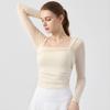 Women's Padded Long Sleeve Yoga Shirt, Crop Top, Sexy Mesh Gym Shirt, Running Workout T-shirt, Fitness Sports, Pilates Wear