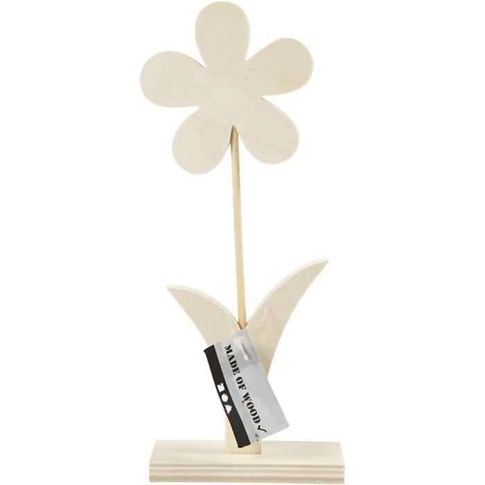 Wooden Flower - Creotime - 23 X 10 Cm - White - Decorative - For Children