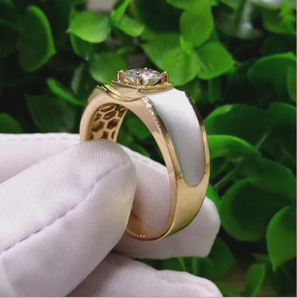 Gold-Plated Men's Engagement Ring with Simulated Diamond - European & American Fashion Style