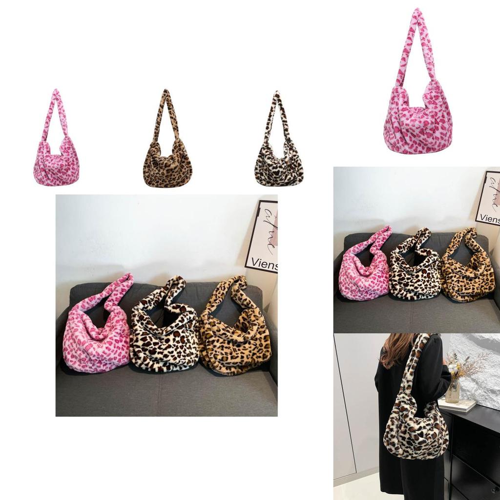 Trendy Large Capacity Plush Crossbody Bag For Women With Elegant Leopard Pattern