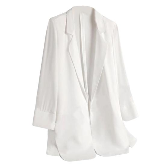 

Женский тонкий костюм, пальто с лацканами, рукав три четверти, пиджак, однотонный, свободный крой, с открытой передней частью, офисное женское пальто, рабочая одежда XL белый