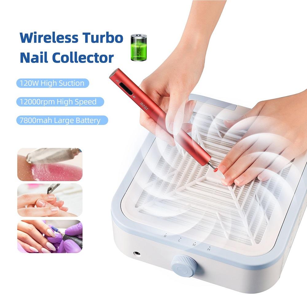 Wireless 120W Super Suction Nail Dust Collector Brushless Nail Dust Extractor Nail Art Manicure Fan Vacuum Cleaner With 2 Filter