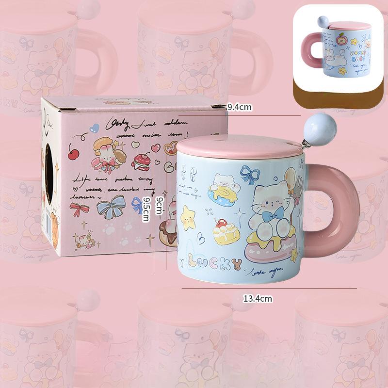 Cartoon Cup with Lid Cute Butter Bear Ceramic Mug with Lid with Spoon Ceramic Cup Water Cup Female Souvenir