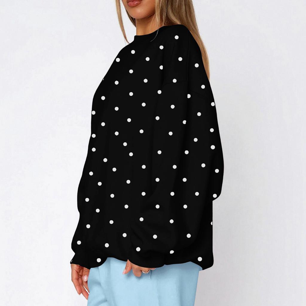 Women's Polka Dot Neck Sweatshirt, Lightweight Casual Pullover for Everyday Wear