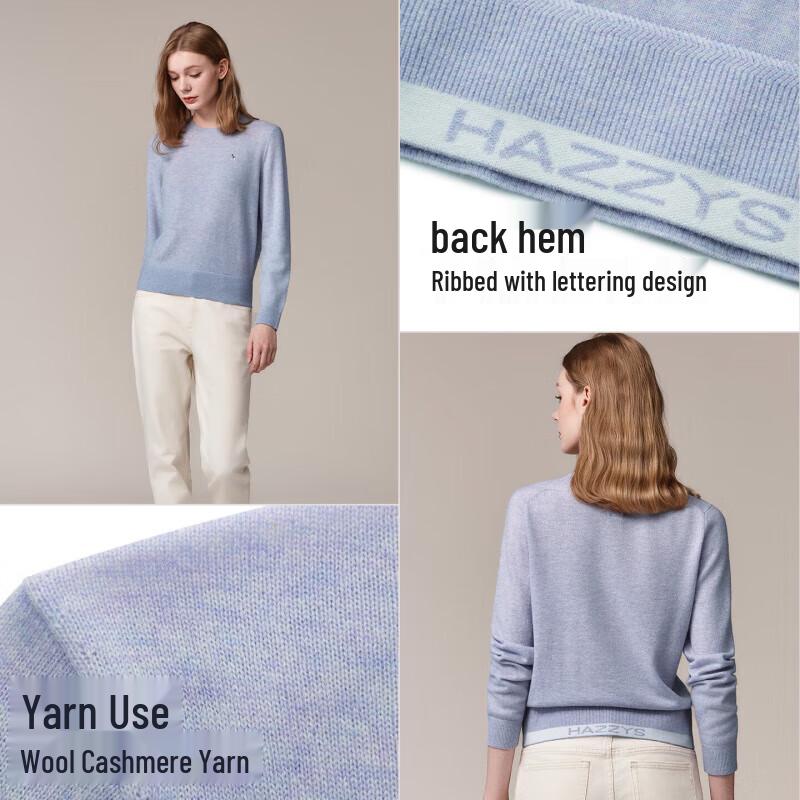 HAZZYS Women's Autumn Round Neck Wool Cashmere Blend Pullover Sweater