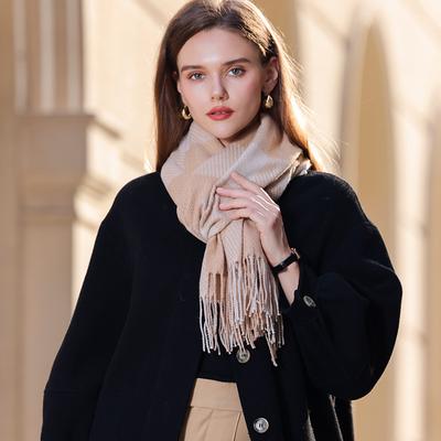 Eșarfă cu design în carouri, iarnă groasă, pentru femei noi, șaluri de pashmina tricotate, șal de cașmir, eșarfe cu ciucuri.