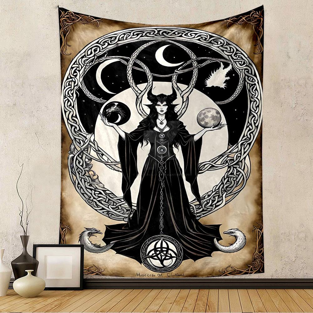 Celtic Witch Tapestry Wall Hanging, Knot Pattern Halloween Art, Mystic Wall Decor for Bedroom Living Room Dorm
