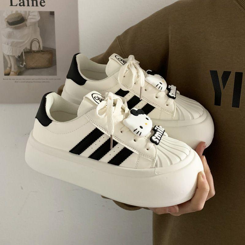 Fashion niche shell head black big head bread shoes women's platform new casual sports board shoes