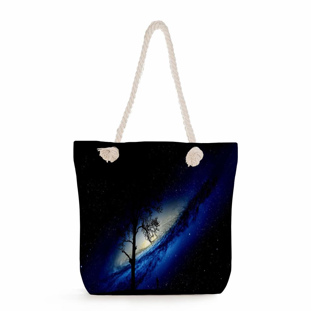 Starry sky print thick rope single-shoulder beach bag 7285 CLE