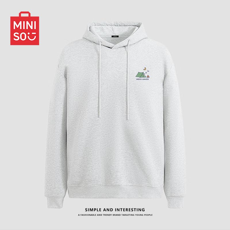 MINISO Men's Simple Loose Fit Hooded Pullover Sweatshirt