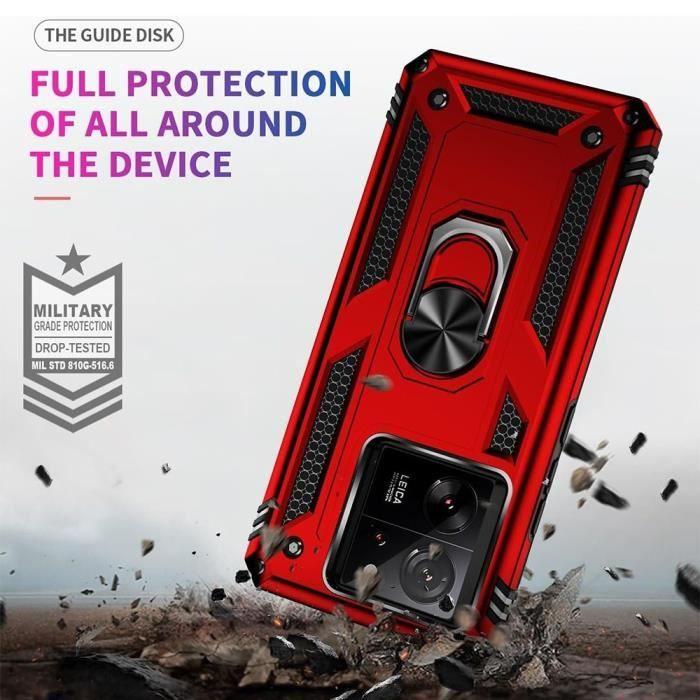 Coque - Xiaomi - 13T/13T Pro - Rouge - Support 360° - Verres Trempés inclus