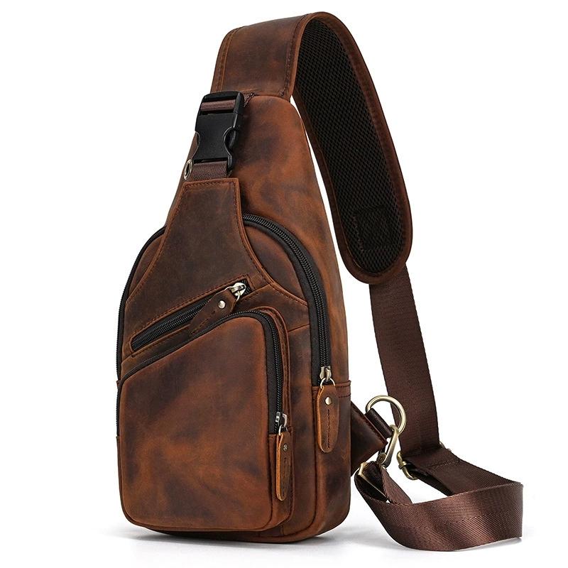 Nowa Męska Skórzana Torba na Pierś Smukła Antykradzieżowa Torba na Ramię Pasuje do iPad Mini Codzienna Sportowa Męska Torba na Ramię Crossbody na Pierś