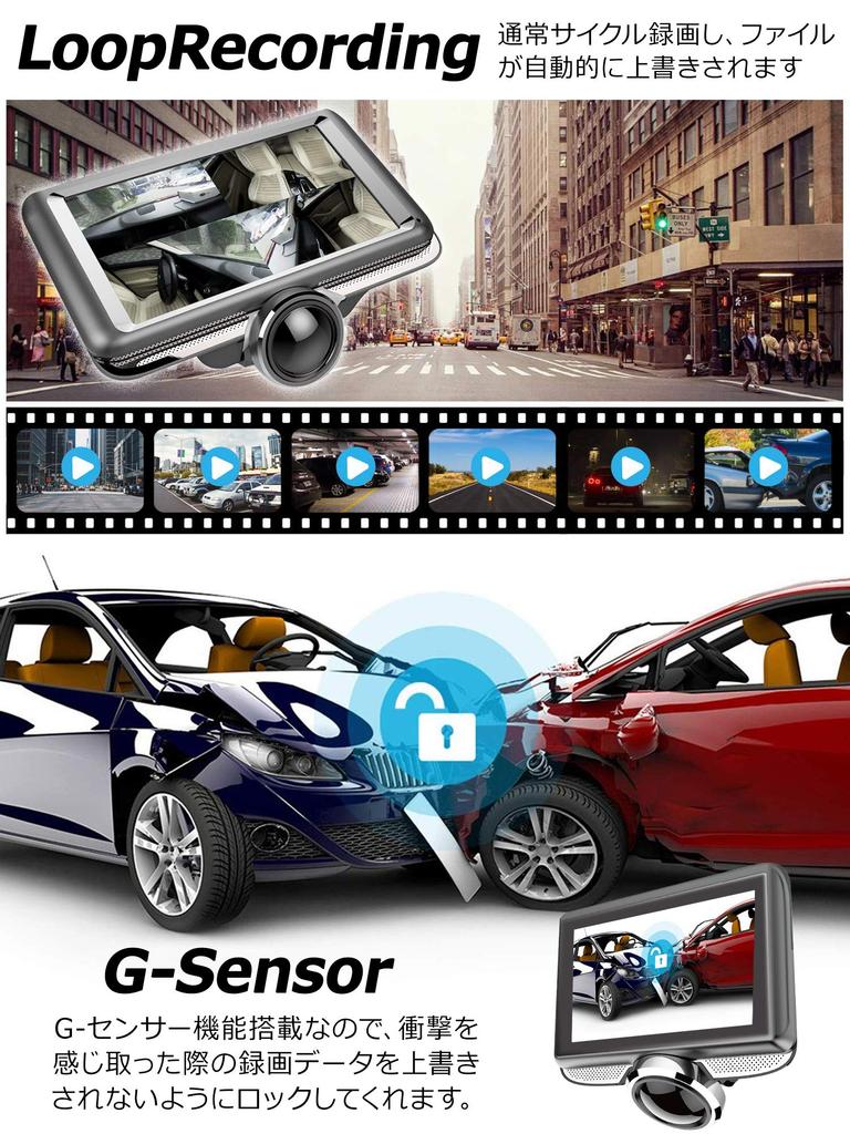 Tokyo Deco s003 Dashcam, 360°, Omnidirektional, 4,5-Zoll-LCD, Front- und Rückfahrkamera, Auto