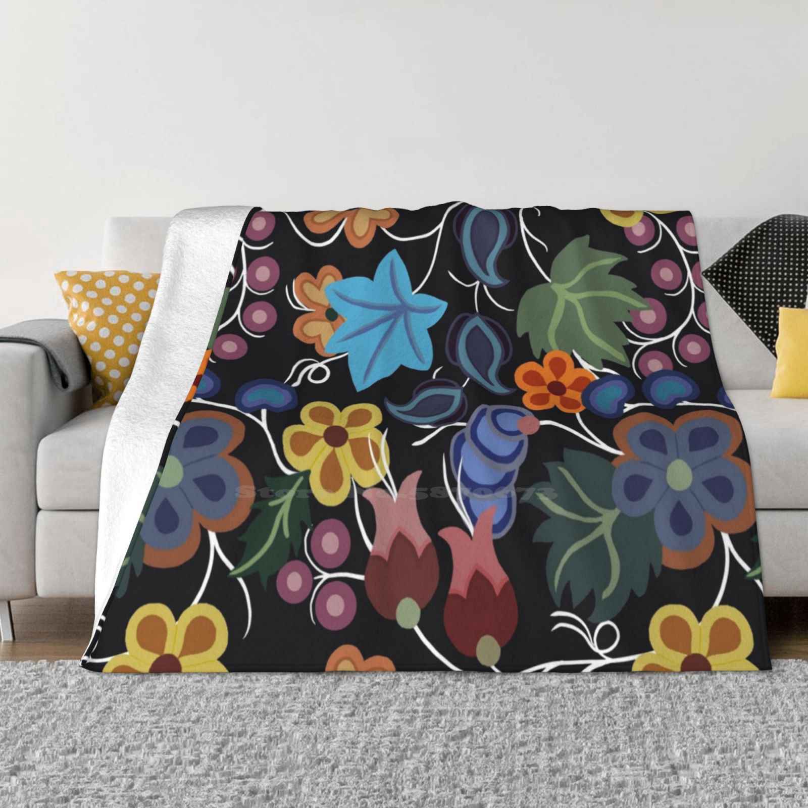 Zaagi’Idiwin Creative Design Light Thin Soft Flannel Blanket Woodland Florals Ojibwe Florals 30x40in