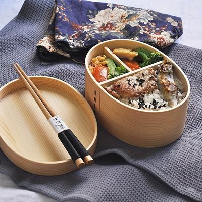 1PC Wooden Bento Box Lunch Box, Simple Grid Lunch Box Dim Sum Rice Ball Sushi Box