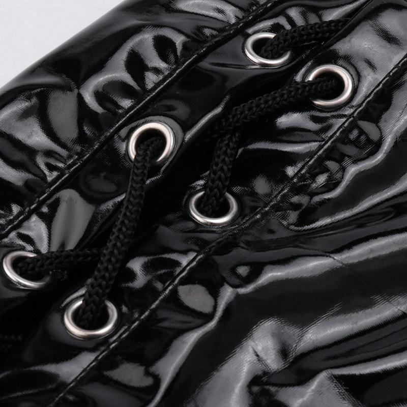 Wet Look PVC Catsuit Lace Up Επίδεσμο με φερμουάρ Ανοιχτός καβάλος Bodysuit Shiny PU Δερμάτινο καλσόν Sexy Cosplay Body Top Clubwear