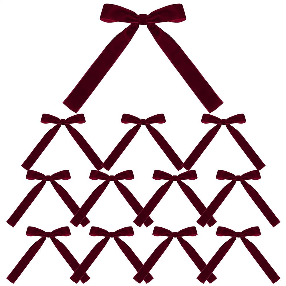 

Бархатные рождественские банты 12 шт. Банты для венка, украшения для елки, для входной двери, камина, лестницы, гирлянды, праздничный домашний декор для вечеринки Others вино красного