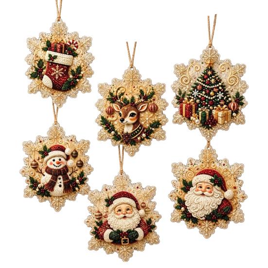 Creative Weekend Activity Kit 6Pcs/Set Christmas Ornaments DIY Faux Pearl Art Kit, Hanging Decorations Craft Personalized Tree with Round Charms