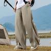 Spring and summer new European scimitar striped loose khaki wide-leg casual pants men's very light pants
