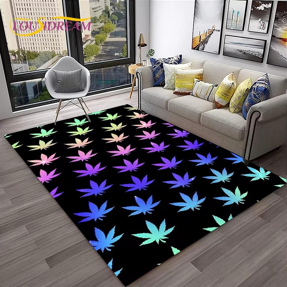 Weed Plants Maple Leaf Carpet Rug for Home Living Room Bedroom Sofa Playroom Doormat Kitchen Decor Area Rug Non-slip Floor Mat
