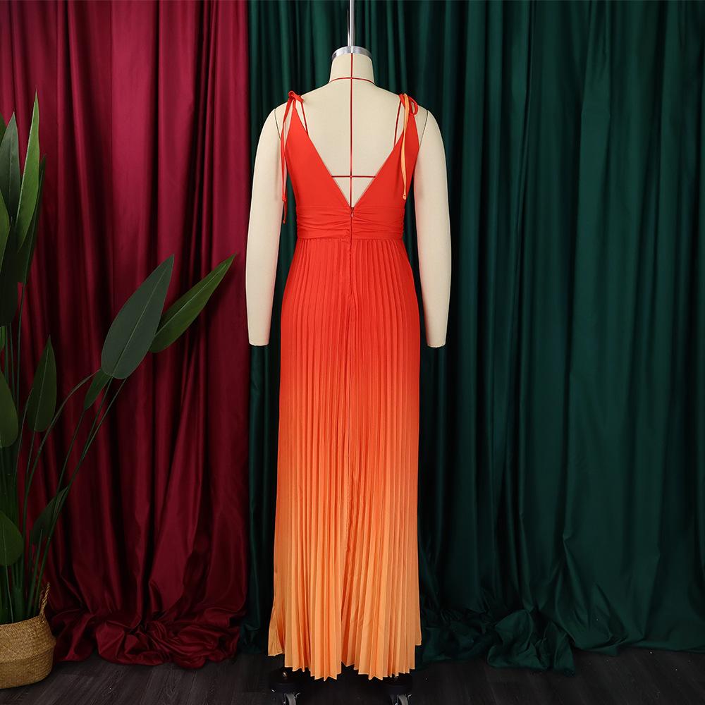 YYFS Women's Fashion Summer Spring Colour Block Print Sleeveless V-Neck High Waist Casual Dresses