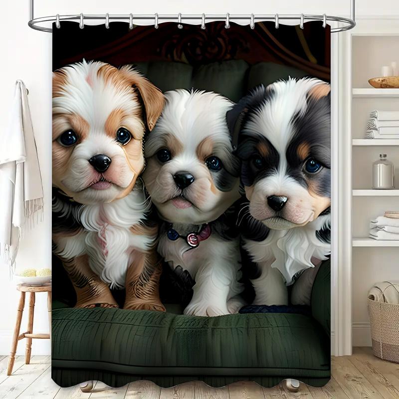 3D HD Gedruckter Niedlicher Welpen Duschvorhang Luxuriös Wasserdicht Haustierdesign Badezimmerdeko Grüner Couch Hintergrund (Für dich: 180cm x 259c