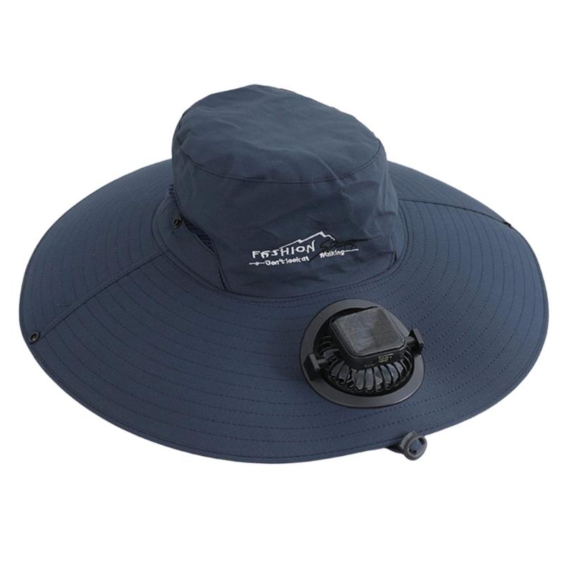 Adjustable Solar Charged Ventilation Cap With Large Brims Rechargeable Solar Fan Hat For Hiking Fishing Gardening темно-синий