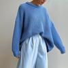 Pullover Damen Casual Loose Rundhals Top Einfarbig Langarm Strickpullover