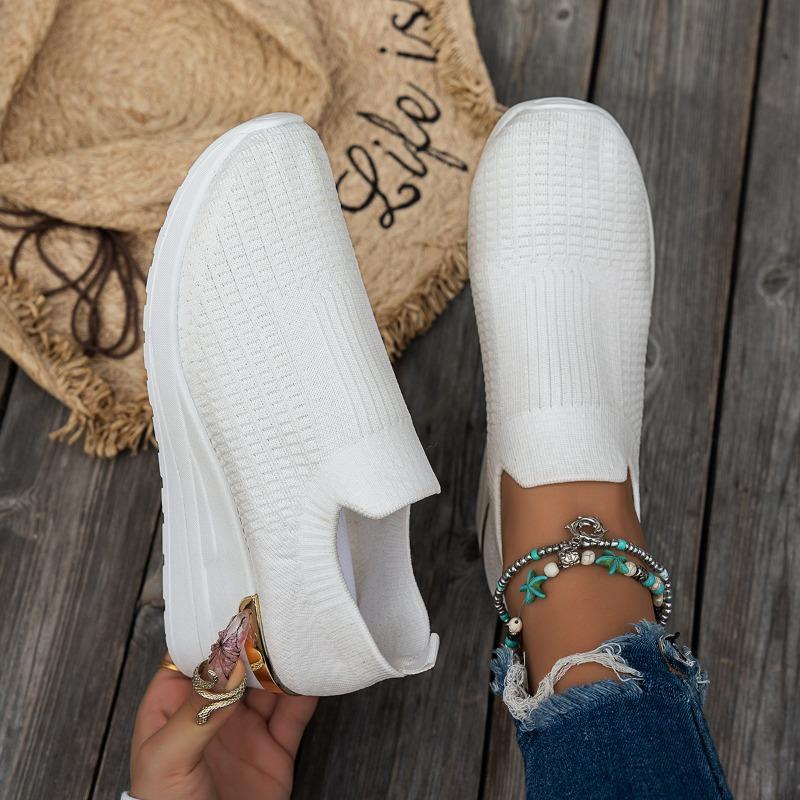 Women’s Knit Mesh Slip-On Sneakers Platform Wedge Casual Shoes