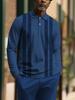 Ethnic Geometric Long Sleeve Polo, Half Zip Stand Collar