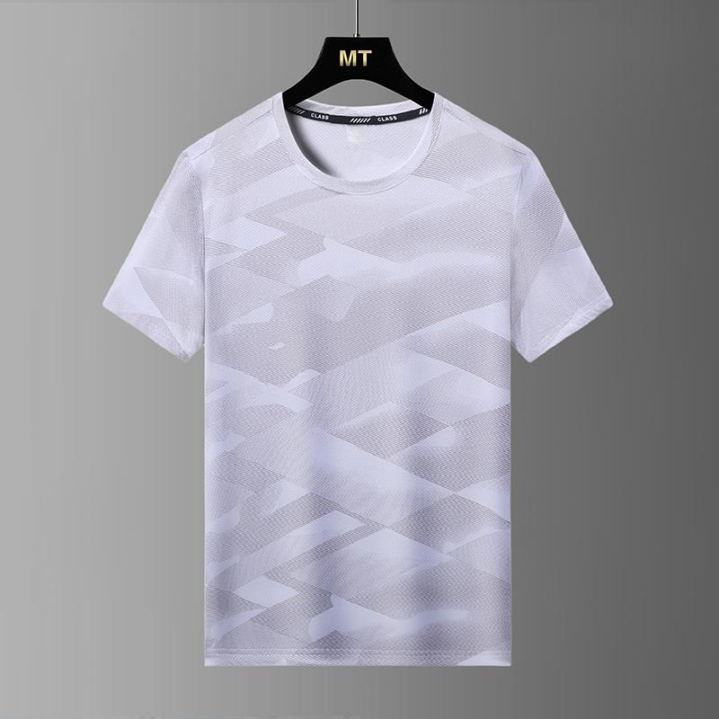 Half-sleeved Men's Fashionable Round Neck Ice Silk T-shirt Sports Casual Tops Men's Light And Breathable Fitness Large Size Short-sleeved
