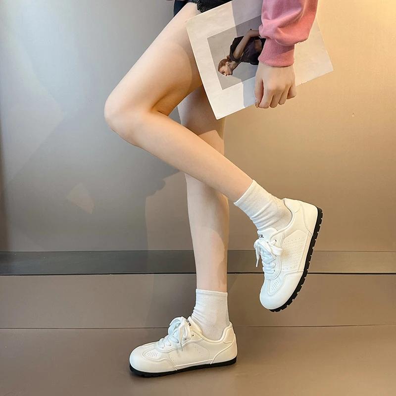 Fashion 2024 Hot Sale Ladies Shoes Lace-up Women's Vulcanize Shoes Fashion Round Toe High Quality Solid Breathable Versatile Sneakers