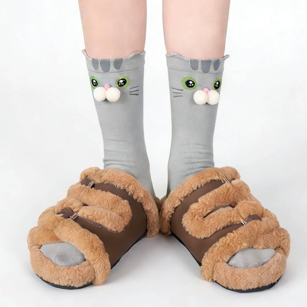 Elastic Calico Cat Socks Breathable Tuxedo Cat Socks Whimsical Pouty Kitty Socks All Seasons