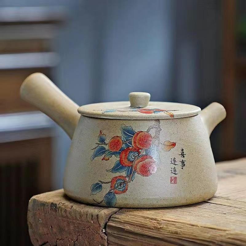 Vynikající keramická čajová konvice Čínská klasika hrubá keramika čajová konvice s uchem keramika rychlovarná konvice černá Zelená fialová hlína Surová ruda čajová souprava